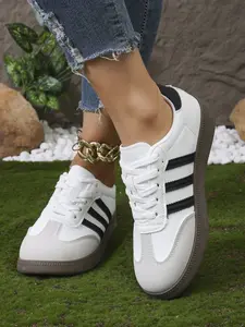 Women's Casual Patchwork Sneakers, Textile Upper Material, Rubber Sole, All-Season Comfortable Shoes, Trendy Korean Style