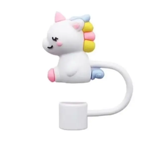 Cute 3D Unicorn Straw Cover for Standard 6-8mm & XL 10mm Straws Durable Silicone Dishwasher Safe Includes Dust-Cap & Topper Perfect Drinkware Accessory for Unicorn Lovers