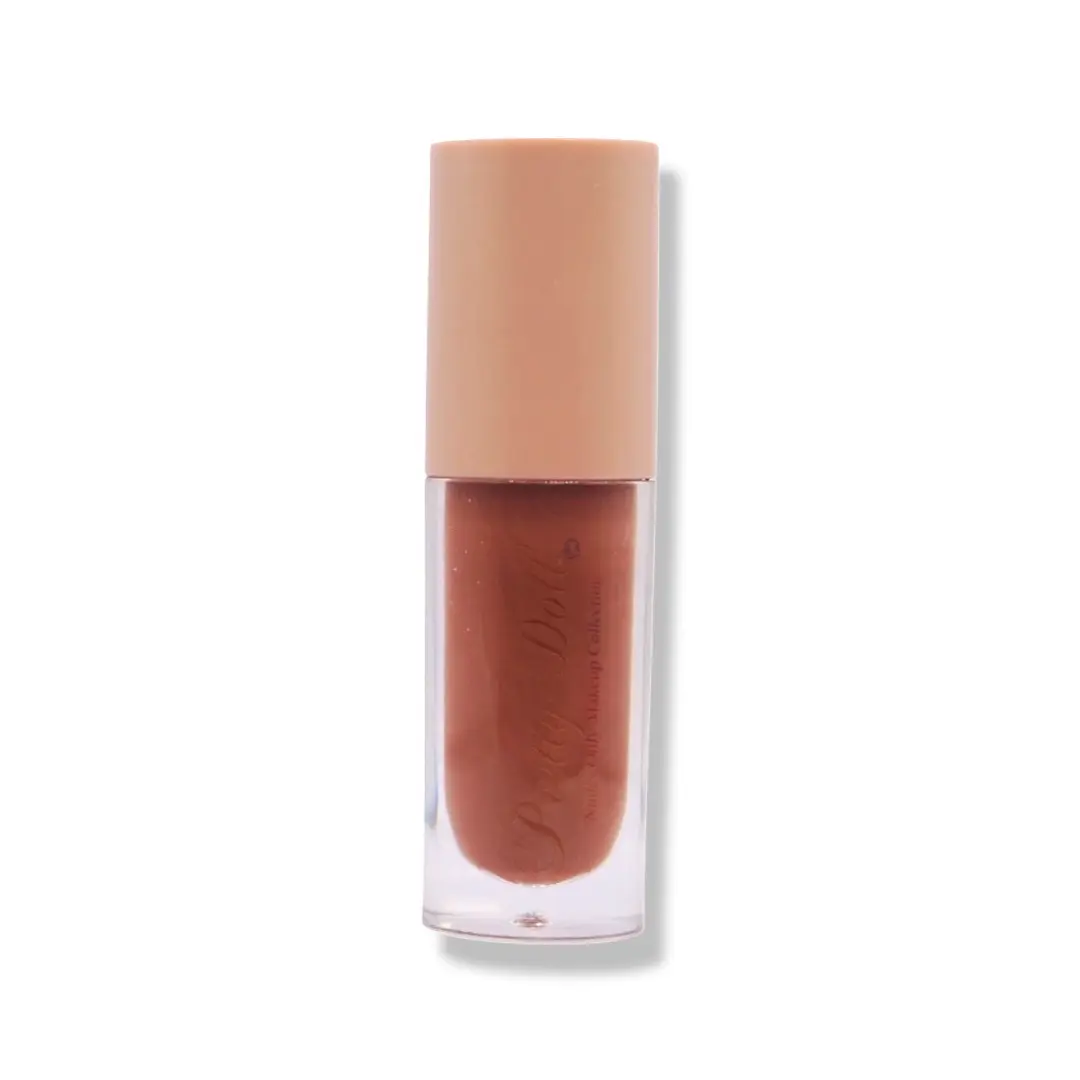 “Bare” Pigmented nude light brown color glossy lipgloss with Vanilla scent moisturizing and smooth buildable coverage in the shade