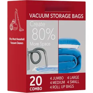 Vacuum Storage Bags, Space Saver Sealer Bags,Vacuum seal bags for clothing, Pillows, Comforters, Blankets, Bedding,Travel,20 COMBO