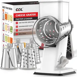 GDL Cheese Grater Hand Crank - Cheese Shredder with 4 Interchangeable Blades, Grater with Non-slip Suction Base, Easy to Slicer for Vegetable Nuts
