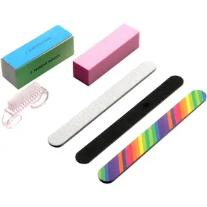 6pcs Nail Files and Buffer Set Double-Sided Manicure Tools with Sanding Block and Nail Brush for Natural and False Home Salon Use
