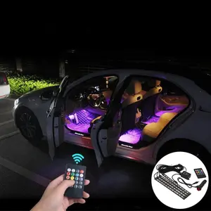 4 In 1 Car Atmosphere Light, LED Car Decorative Strip Light, RGB Atmosphere Interior Car Neon Light, Car Foot Ambient Light, Multi Color Music Control Lamp for Car Interior Decorative