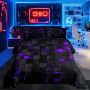 Purple and Black Bedding Set Light Geometric Comforter Set Comforter for Room Decor Modern Duvet Set 1