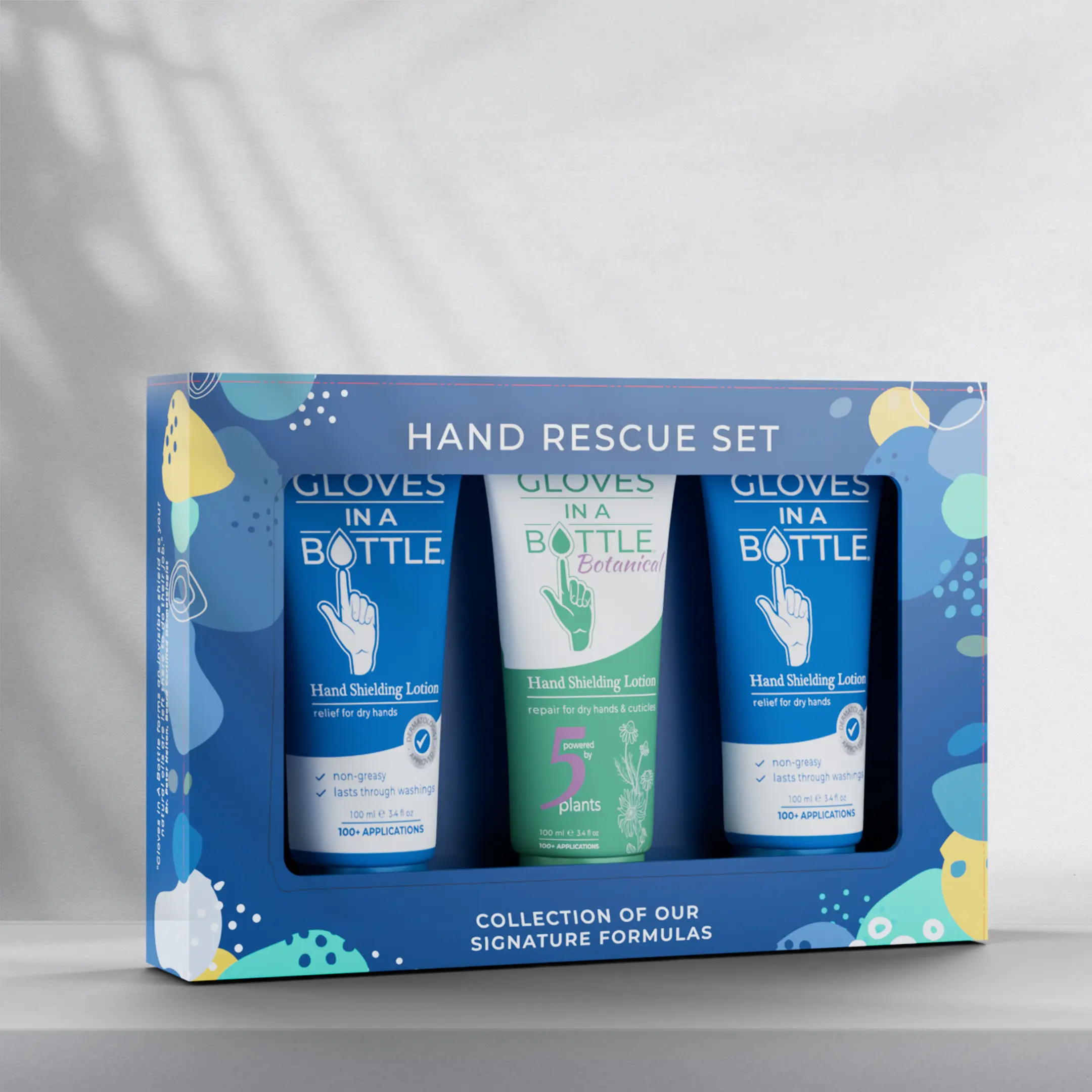 Gloves In A Bottle 3-Pack Hand Shielding Lotion Gift Set | 2 Original & 1 Botanical 3.4oz Tubes for Dry Sensitive Skin, Eczema & Frequent Hand Washing