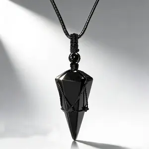 Black Obsidian Protection Necklace - Hexagonal Pyramid & Star of David Pendant - Spiritual Healing Stone Jewelry - Adjustable Braided Rope Amulet - Gothic Boho Shield Necklace for Men & Women