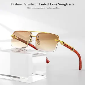 Fashion Rimless Rectangle Gradient Sunglasses Square Vintage Eyewear for Women Men, Perfect for driving,Beach vacations essential,Business meeting ready,Casual weekend wear.,Sport activities suitable.