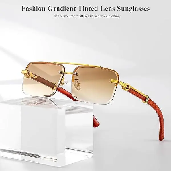 Vintage Rimless Sunglasses for Women, Men's Stylish Sunglasses with Rectangle Gradient Anti-Glare UV400 Lenses, Metal Frame Daily Accessory, Men's Sunglasses