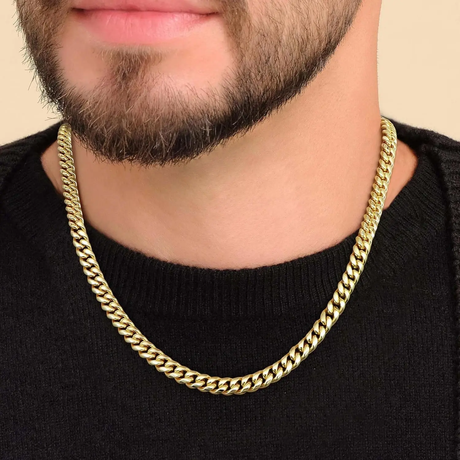MILACOLATO 14K Plated Gold Cuban Link Chain for Men Mens Stainless Steel Miami Curb Chains Necklace 5/8mm Thick Real Gold/Silver/Black Plated Diamond Cut Non-Tarnish Jewelry Trendy Gifts 18-26 Inch with Gift Box