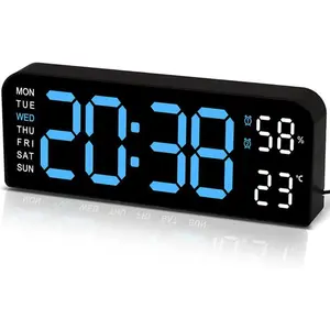 USB & Battery Charging Digital Wall Clock,Large Screen Wall Clock with Indoor Temperature Date Week Display Digital Clock, Multifunctional Alarm Clock，Halloween Gifts