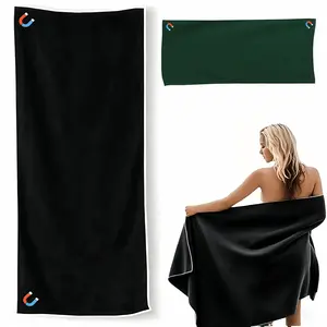 Magnetic Bath Towel, Outdoor Quick-Dry Sand-Resistant Beach Towel, 75"X30" Towel with Magnetic Closure, Super Absorbent Microfiber Towel for Travel,Swimming,Pool,Beach,Pool,Travel,Gym & Camping(Black/Green)