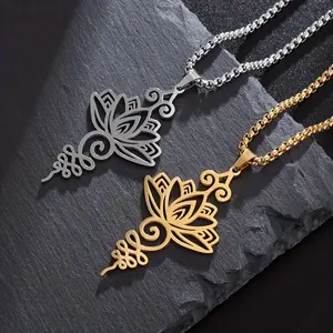 count Stainless Steel Lotus Flower Pendant Necklace - Elegant Buddha Statue Jewelry Gift for Men and Women