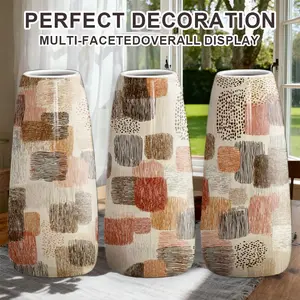 1PC Hand-Painted Geometric Pattern Ceramic Vase, Grid Design, Modern Minimalist Style, Perfect Gift for Home Decor