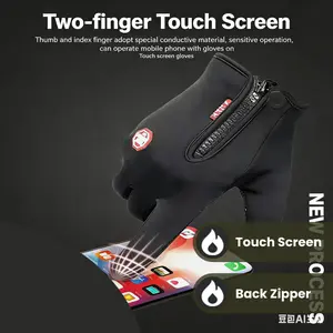 Winter Gloves for Women & Men Ski Gloves Liners Thermal Wear Touch Screen Full Finger with Back Zipper Design for Easy Wearing - Skiing