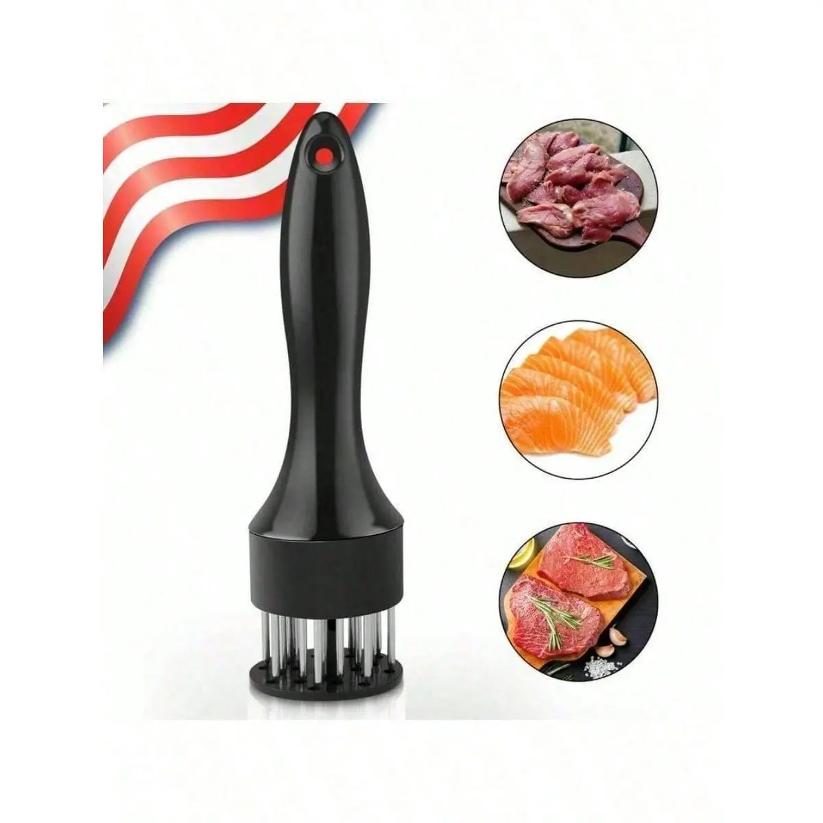 1-Piece Durable Stainless Steel Professional Meat Tenderizer Mallet, Needle Puncture Technology Utensil for Beef & Poultry Cooking Prep, Effortless Marinating Kitchen Tool