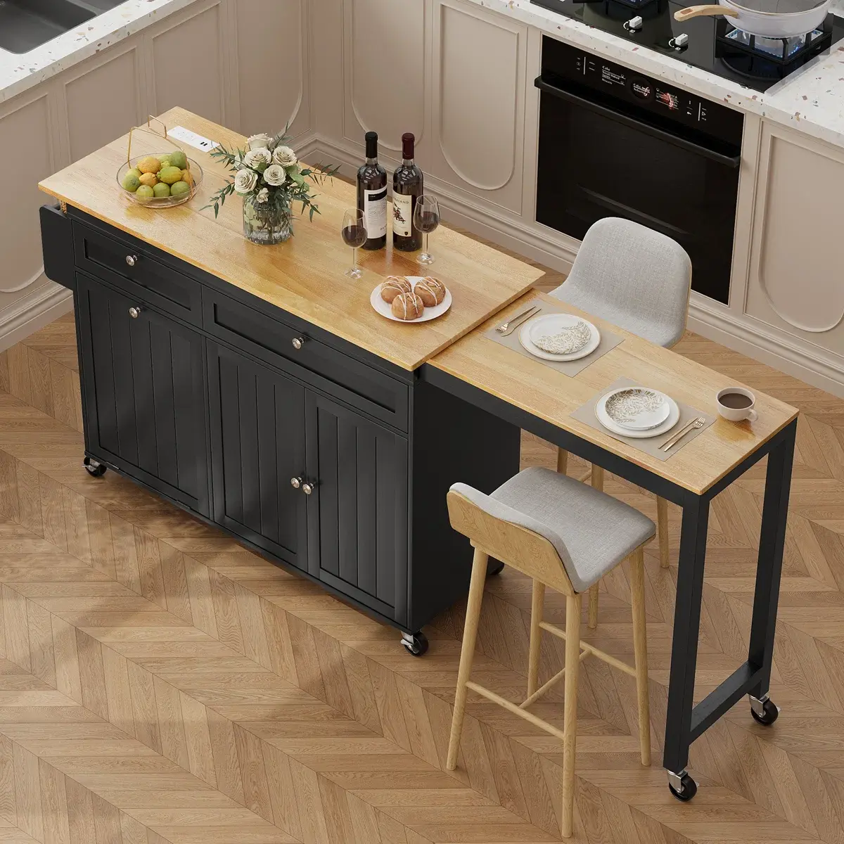 Black(Extendable Kitchen Island)