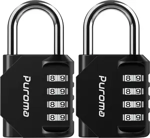 Puroma 2 Pack Combination Lock for Locker 4 Digit Outdoor Waterproof Padlock for School, Gym, Sports, Fence, Toolbox, Gate, Case, Outdoor, Hasp Storage (Black)