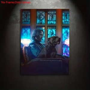 Frameless Canvas Painting Print Poster Unframed Painting, Classic Realistic Art, Legendary Assassin John Wick. A perfect gift for movie fans, and an ideal gift for bedroom, living room, dormitory corridor, kitchen, mural, wall decor, and room decoration.