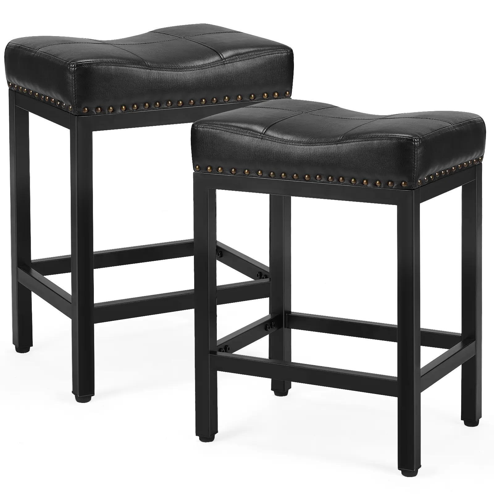 Saddle Bar Stools Set of 2 Counter Height 24-Inch Modern PU Leather Barstools with Metal Base, Footrest, Upholstered Bar Chairs for Kitchen Island Saddle Bar Stools Set of 2 Counter Height 24-Inch Modern PU Leather Barstools with Metal Base, Footrest, Upholstered Bar Chairs for Kitchen Island