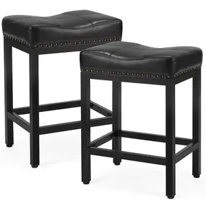 Saddle Bar Stools Set of 2 Counter Height 24-Inch Modern PU Leather Barstools with Metal Base, Footrest, Upholstered Bar Chairs for Kitchen Island
