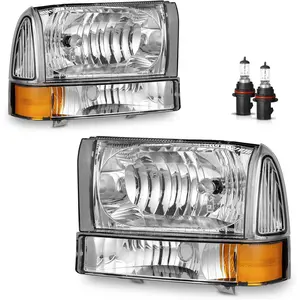 Headlights with Bulbs for 1999-2004 Ford Super Duty F250 F350 F450 F550 & 2000-2004 Ford Excursion Weather-Proof UV Coated OE-Quality Fitment（NOT FOR SEALED BEAM MODELS）