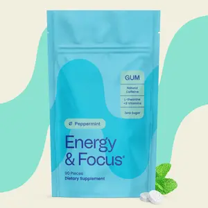 Peppermint Energy & Focus Gum/Mints (90 Pieces) - Sugar Free with Natural Caffeine, L-theanine, Vitamin B12 & Vitamin B6