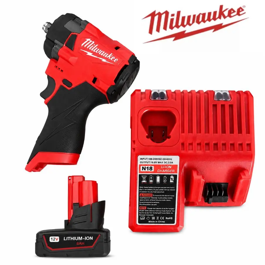 Milwaukee M12 Sub‑Compact Impact Wrench Tools Kit, Cordless Fastener Set For Light‑Duty Auto Repair And Mechanical Maintenance, Hand‑Held Power Device With Slim Body For Confined Operating Spaces For Repair Technicians