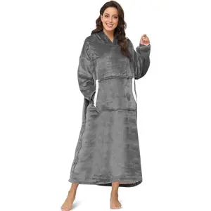 Wearable Blanket for Women Men Long Sherpa Hoodie with Giant Pocket Cosy Onesize Hoodie Blanket Fit for Adult Teens (Grey)