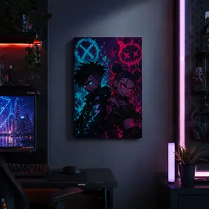 Cyberpunk Anime Couple Canvas Wall Art, Neon Grunge Aesthetic Poster for Bedroom & Gaming Room Decor