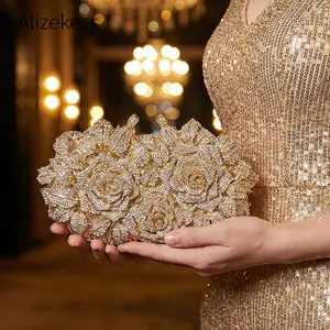 Roselle Crystal Flower Clutch – Luxury Sparkling Evening Wedding Handbag