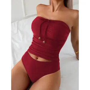Swim Lushoire Elegant & Versatile Slim-Fit Bandeau Tankini Set Summer