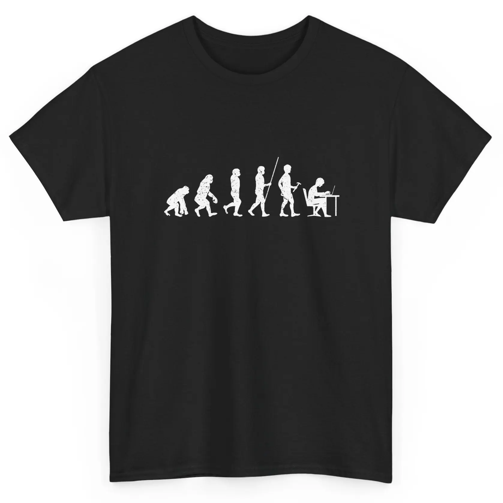 Human Evolution To Programmer T‑Shirt, Distressed Vintage Developer Graphic Tee, Casual Short Sleeve Top for Coders, IT Workers & Tech Nerds