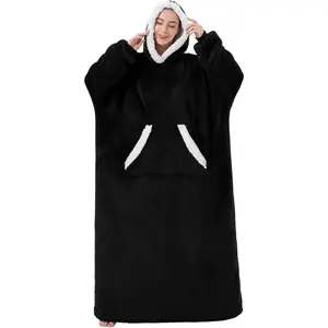 Wearable Blanket Hoodie for Women//Men,  & Cozy Sherpa Lined Hoodie Sweatshirt Blanket(Black,)