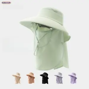 6. New sun hat, women's sun protection, UV protection, summer big hat, brim mask, neck protector, hat, integrated sun hat