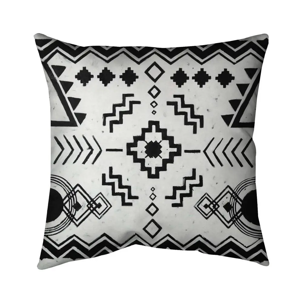 16x16 in White Ethnic Pattern Polyester Pillow with 360 Stand (5541-1616-PA8) - Cultural Accent Cushion, Bedroom & Living Room Textile Furnishings, Global Charm Decor, Cushions, Ethnic Patterns, Decorative
