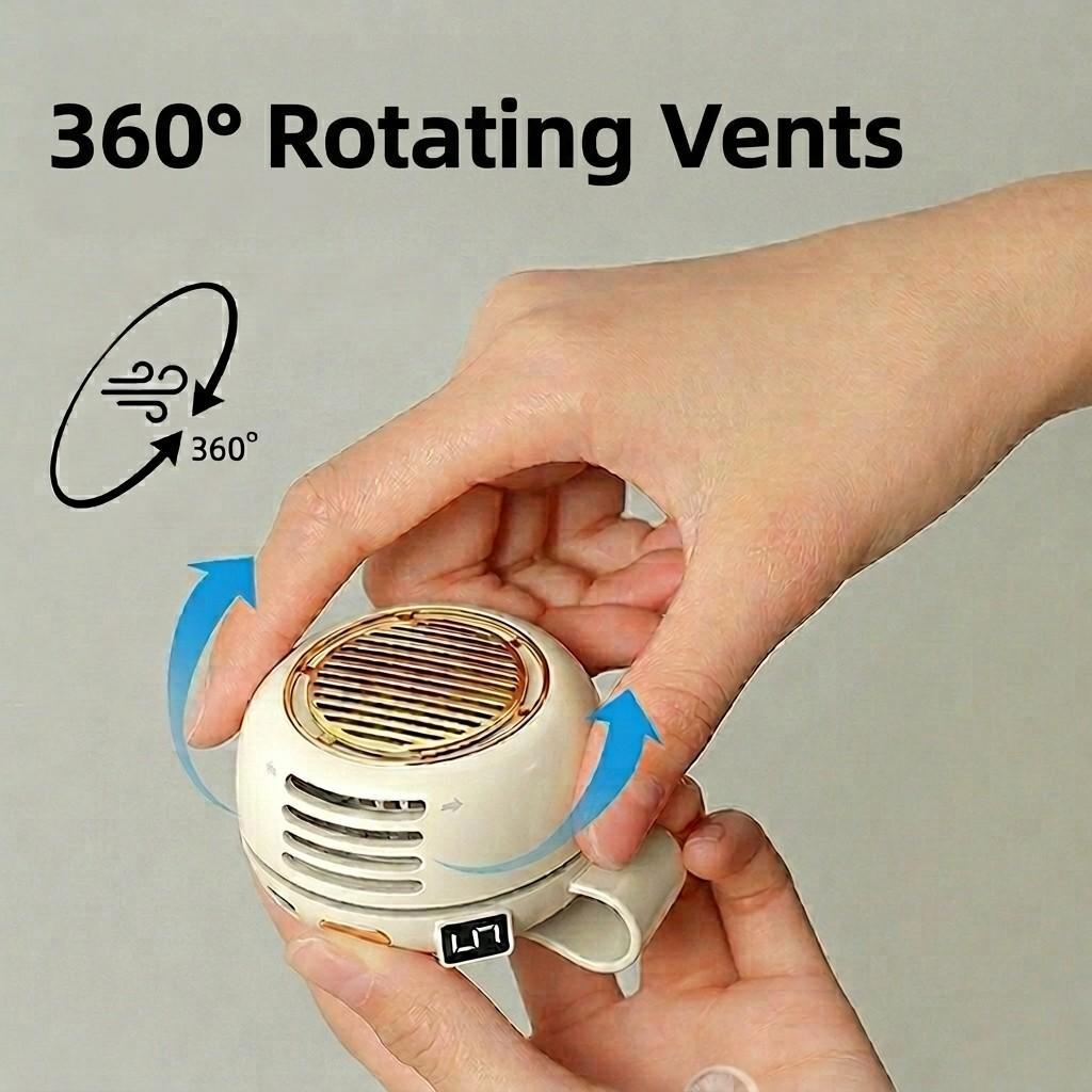 2026 Upgraded Portable Silent Mini Blade-less Clip-On Fan with LED Display—compact and portable, clips onto a shirt or belt; 5-speed suspended cyclone fan with a 1000mAh battery; ideal for outdoor use, travel, and the office