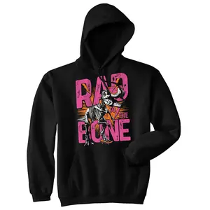 Rad To The Bone Unisex Hoodie Funny Sarcastic Dinosaur Graphic Novelty Hooded Sweatshirt Unisex Vintage Fashion Hoodies Funny Dinosaur Pullover Novelty Sweatshirt Black -