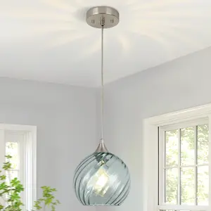 Modern Swirl Glass Pendant Light | Adjustable Height | E26 Base | Kitchen Island & Bedroom Lighting | Bulb Not Included