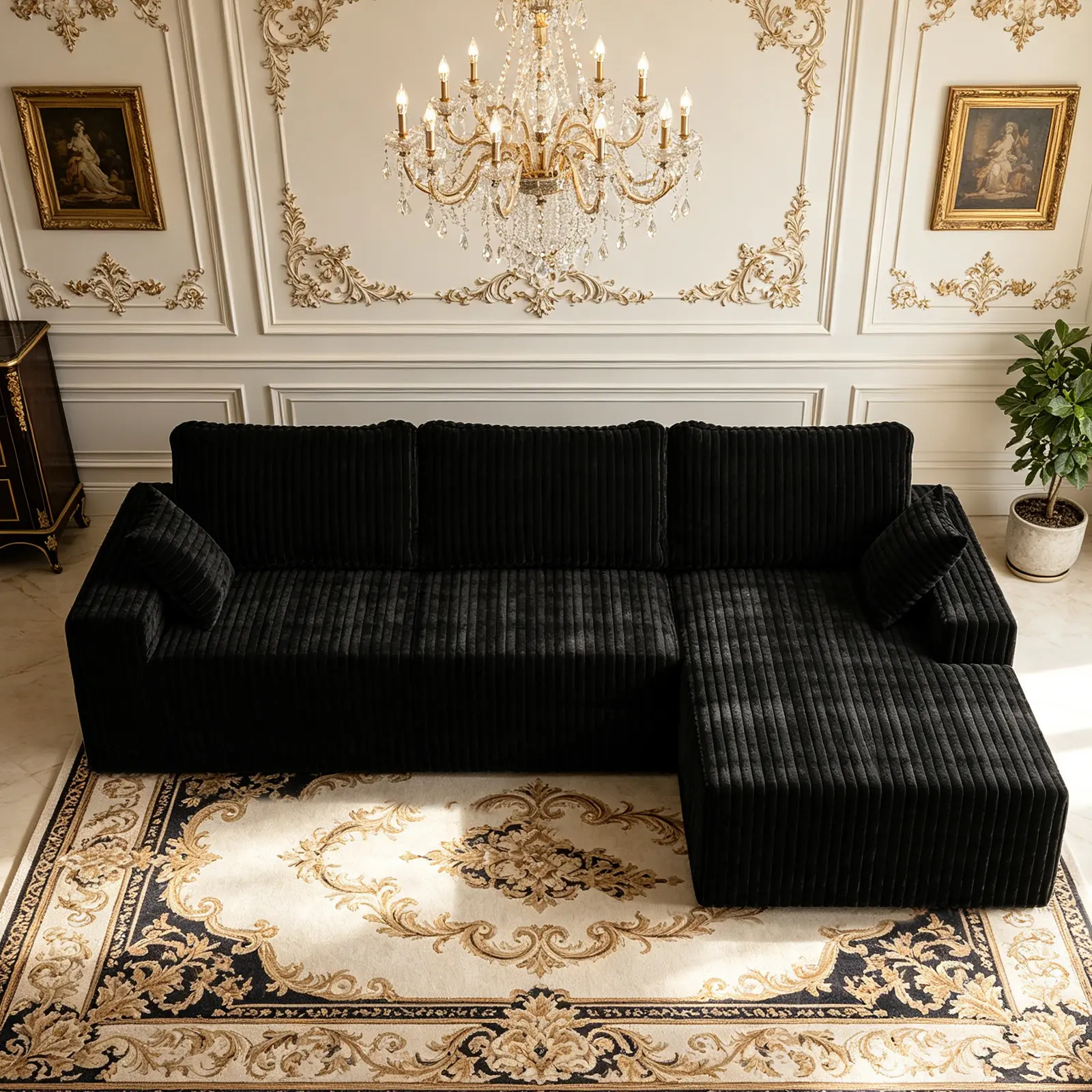 Syferlory 108in Soft Flannel Velvet Sturdy Classic Durable Modular Sectional Sofa - 3-Seater with Chaise and Ottoman, Deep Seat, Fixed Arms, Boneless, No-Assembly, Flexible L-U-Shaped Layout for Family Living Rooms, Apartments