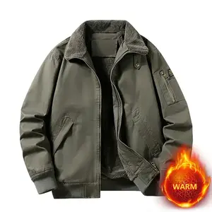 Men's Olive Green Shearling-Lined Aviator Jacket - Sleeve Pocket Design, Plush Interior, Vintage-Inspired Fashion Cold-Weather Jacket