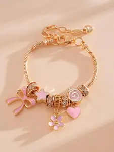 Bracelet with Sweet Bow, Heart, and Flower Rhinestones — girly all-rhinestone design; exquisite and charming style. Trendy and versatile for everyday wear, showcasing a gentle, elegant demeanor. Luxurious, fashionable jewelry for women—an ideal gift choic
