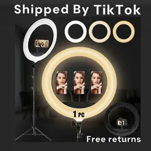 18" Ring Light with 1.86m Extendable Tripod Stands and Phone Holder, Dimmable LED Circle Round Light for Selfie Camera Photography/Makeup/YouTube Video/Vlogging/Live Streaming#SummerWins#Fathersdaygift
