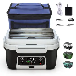 Adults Men and Women Radio Rechargeable Heated Lunch Box, 1.5L Cordless Electric Lunch Box for Adults with Scheduled Heating, Portable Food Warmer with Large Bag, Cutlery, Removable Divider
