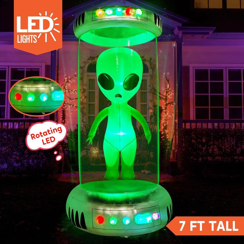 7 ft Halloween Inflatable Outdoor Decoration, Alien Inflatable Halloween Decor Outdoor with Animated LEDs, Halloween Blow Ups Alien Decorations with Test Tube for Halloween Yard Decoration / 9 FT Tall UFO / 9ft Tall Alien Valentine's Day Gifts for Kids