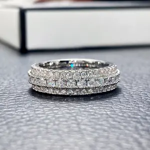 Elegant Rhodium-tone Ring, Sparkling CZ Inlaid Unisex Jewelry