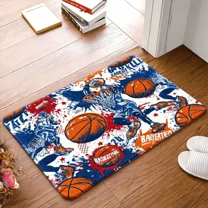 Basketball - Themed Flannel Doormat, Non - slip Rubber - Backed Entrance Rug, Durable & Stain - Resistant Washable Mat, Universal for Living Room, Bedroom, Office, Bathroom, Balcony, Corridor, Kitchen, Outdoor, Indoor, Pet Mat, Front Door Rug, Bedsid