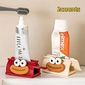 2-Pack Easy Squeeze Toothpaste Dispenser with Cute Big Mouth Design, Manual Bathroom Accessory for Easy Toothpaste Use
