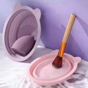 2pcs Professional Makeup Brush Cleaner Set, Compact Silicone Foldable Tool, Deep Cleansing for Foundation, Eyeshadow & Blush Brushes, Multi-Purpose for Daily Use & Travel (Includes Portable Makeup Sponge)