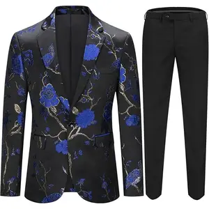 Mens 2 Piece Floral Dress Suit One Button Dinner Tuxedo Jacket & Pants