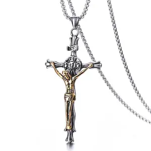 Stainless Steel Necklace with Cross Pendant, Popcorn Chain and 18K Gold Plating lover